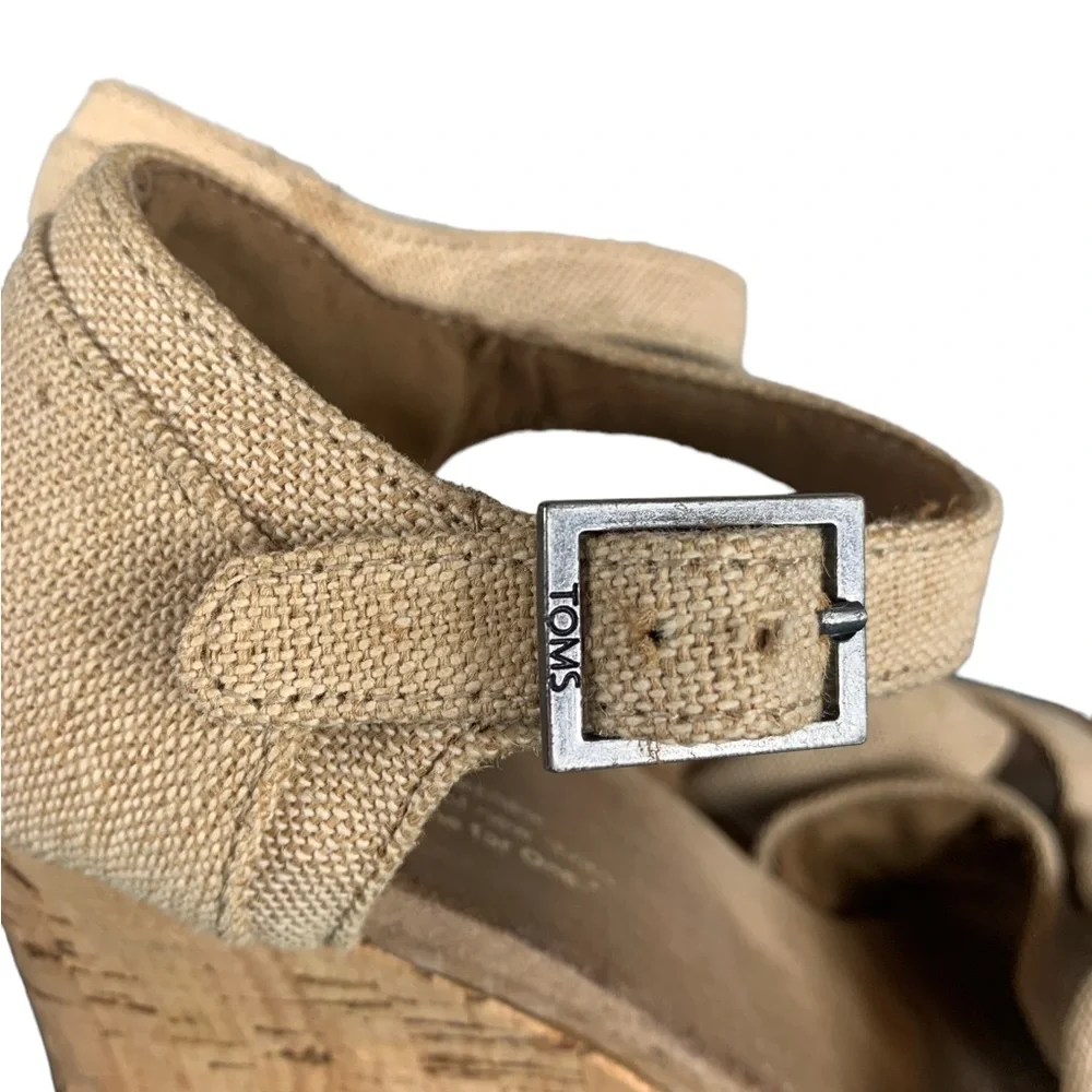 TOMS. Sienna Burlap Cork Wedge Platform Sandals - Size 9